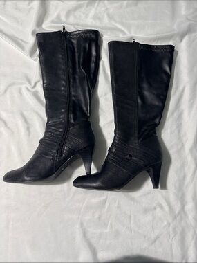 Rinaldi Black Leather Knee High High Heel Boots Size 6 Moto Y2K Edgy Minimalist